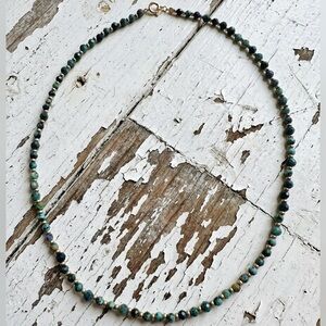 Chic Semi Precious Natural Faceted Turquoise & Matte Gold Tone Beaded Necklace